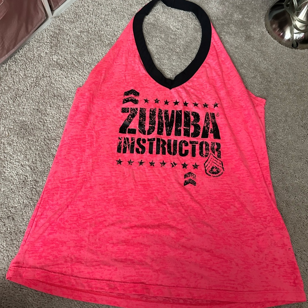 Zumba Fitness Pink Halter Tank Top with Black Trim